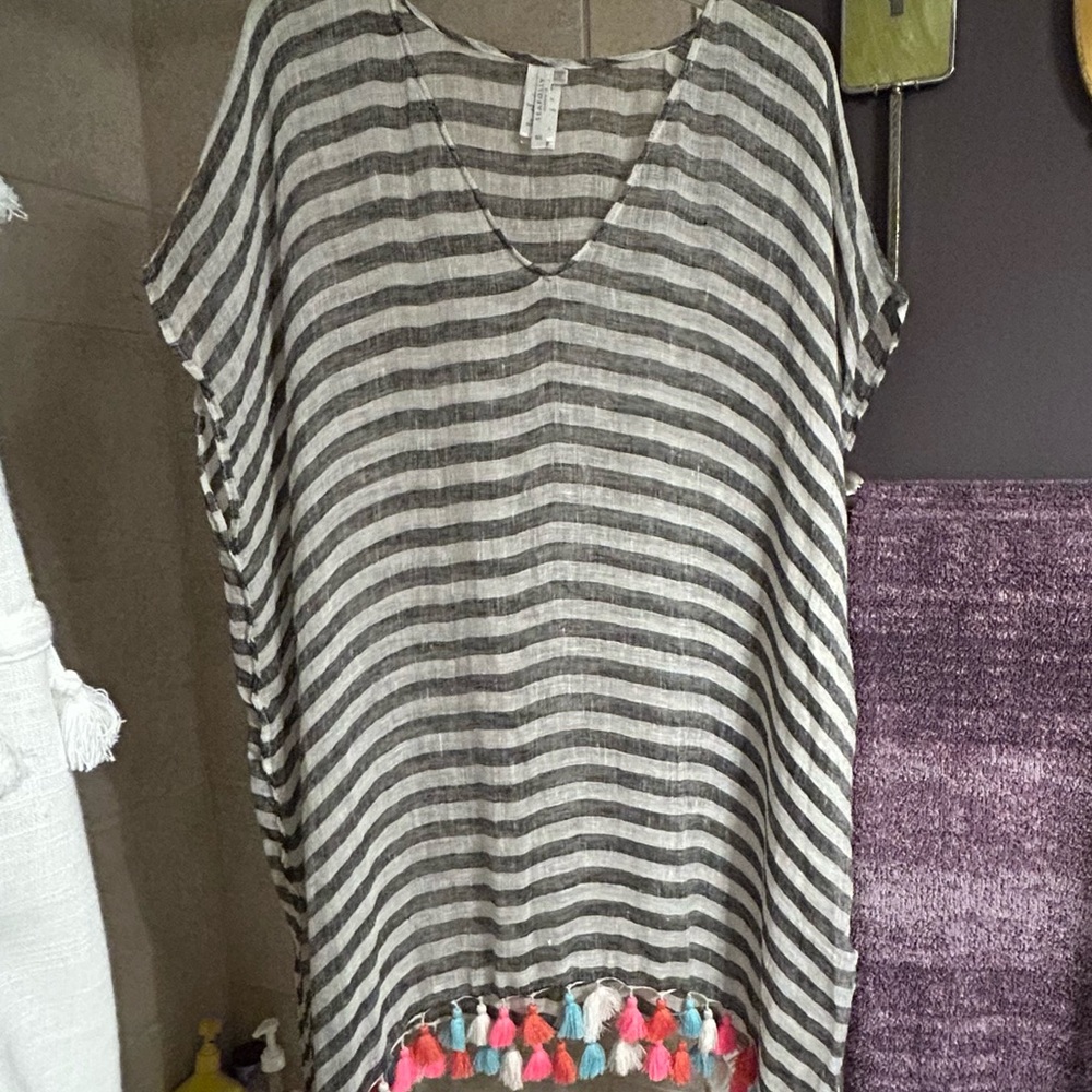 Striped Tunic with Colorful Tassels